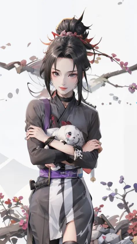 anime girl holding a baby in her arms with a japanese character in the background, happy!!!, nezuko-chan, by Jin Homura, awwwww,...