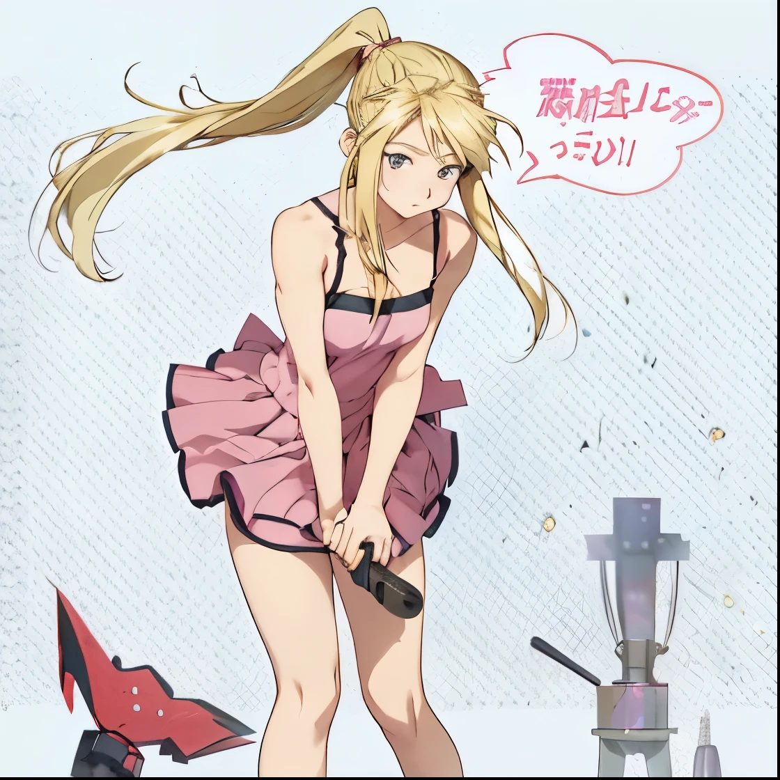 Anime girl in pink dress holding a baseball bat in front of a blender -  SeaArt AI