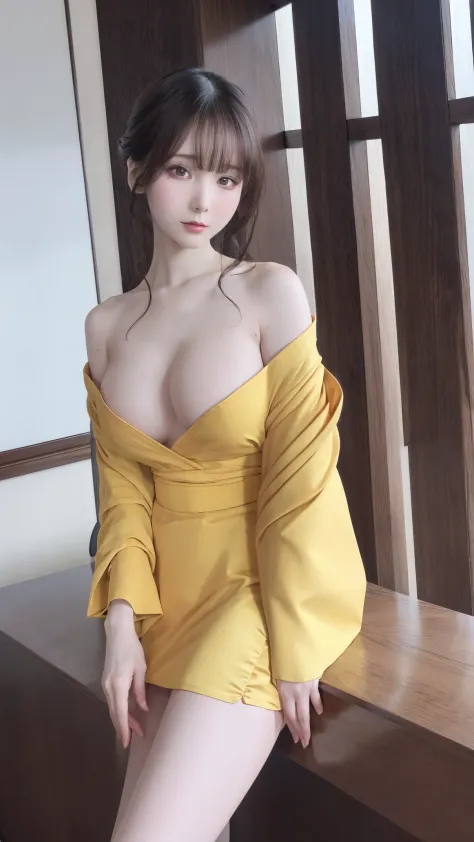 araffe woman in a sexy yellow kimono sitting on a ledge, palace ， a girl in hanfu, realistic anime 3 d style, artwork in the style of guweiz, beautiful character painting, 3 d anime realistic, trending on cgstation, anime styled 3d, wearing ancient sexy ch...