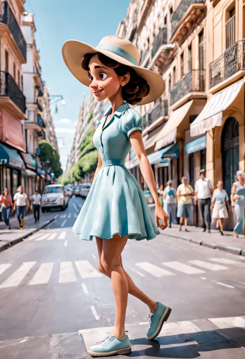a person across the avenue in buenos aires, disney cartoon style, picture from a disney movie