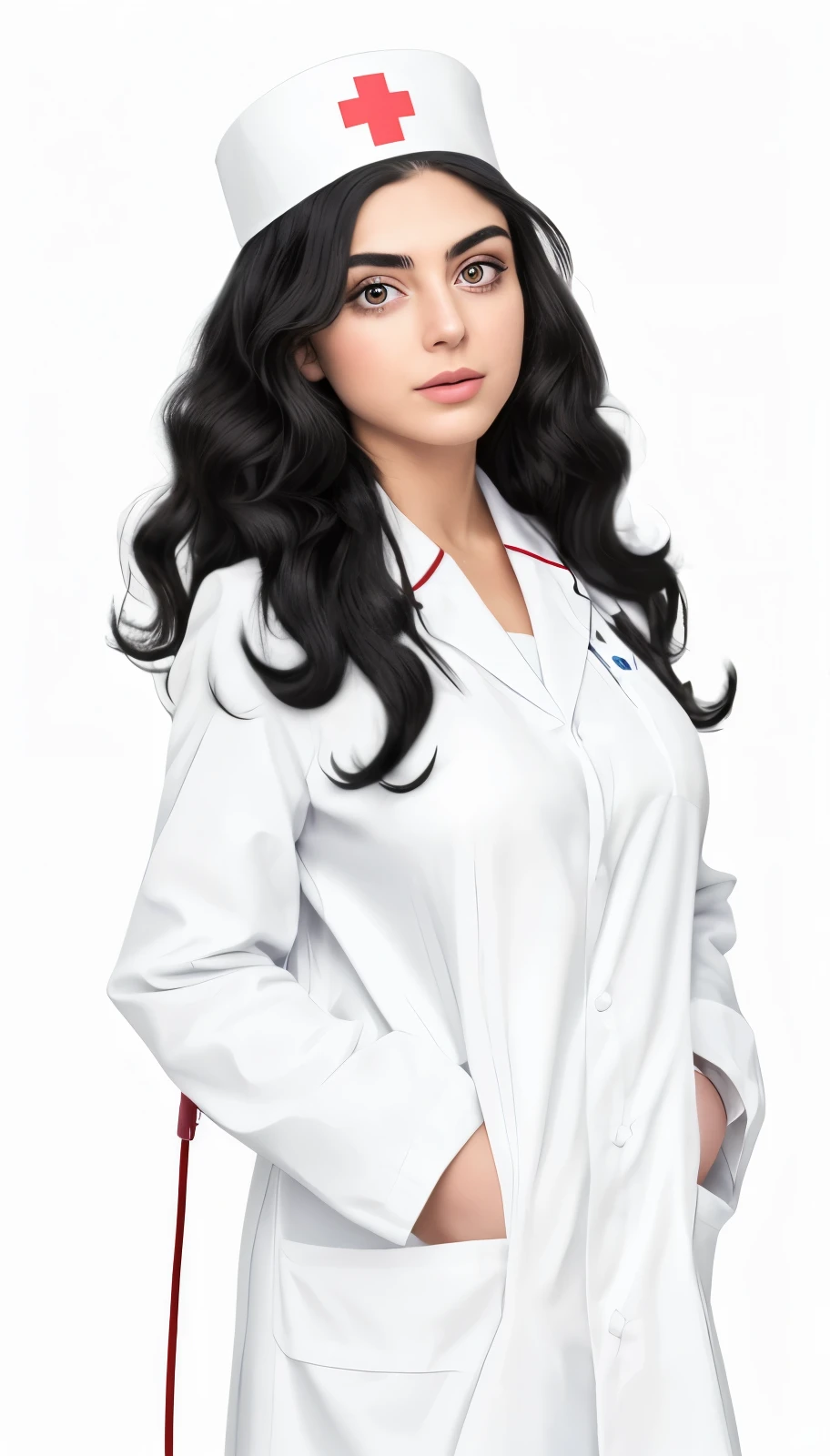 A woman in a white nurse uniform posing for a picture - SeaArt AI