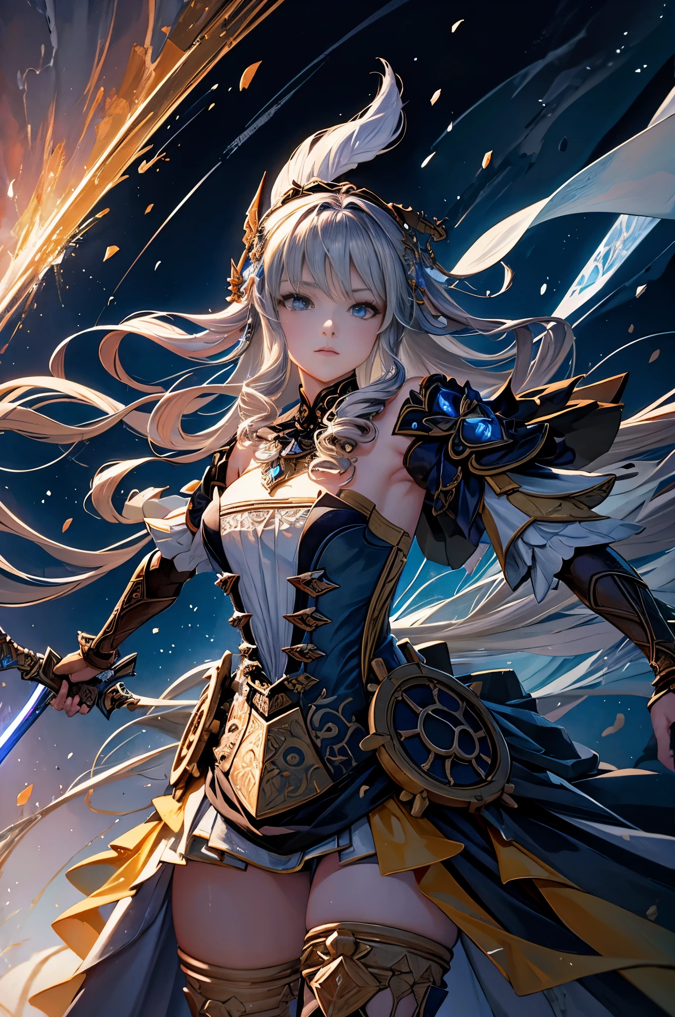 arafed image of a female warrior with a sword in her hand, an ultrafine detailed painting inspired by Huang Shen, polycount contest winner, fantasy art, pale blue armor, clothed in ethereal battle armor, sliver ice color reflected armor, painted in the style arcane, clothed in ethereal armor, aion, hyperdetailed fantasy character