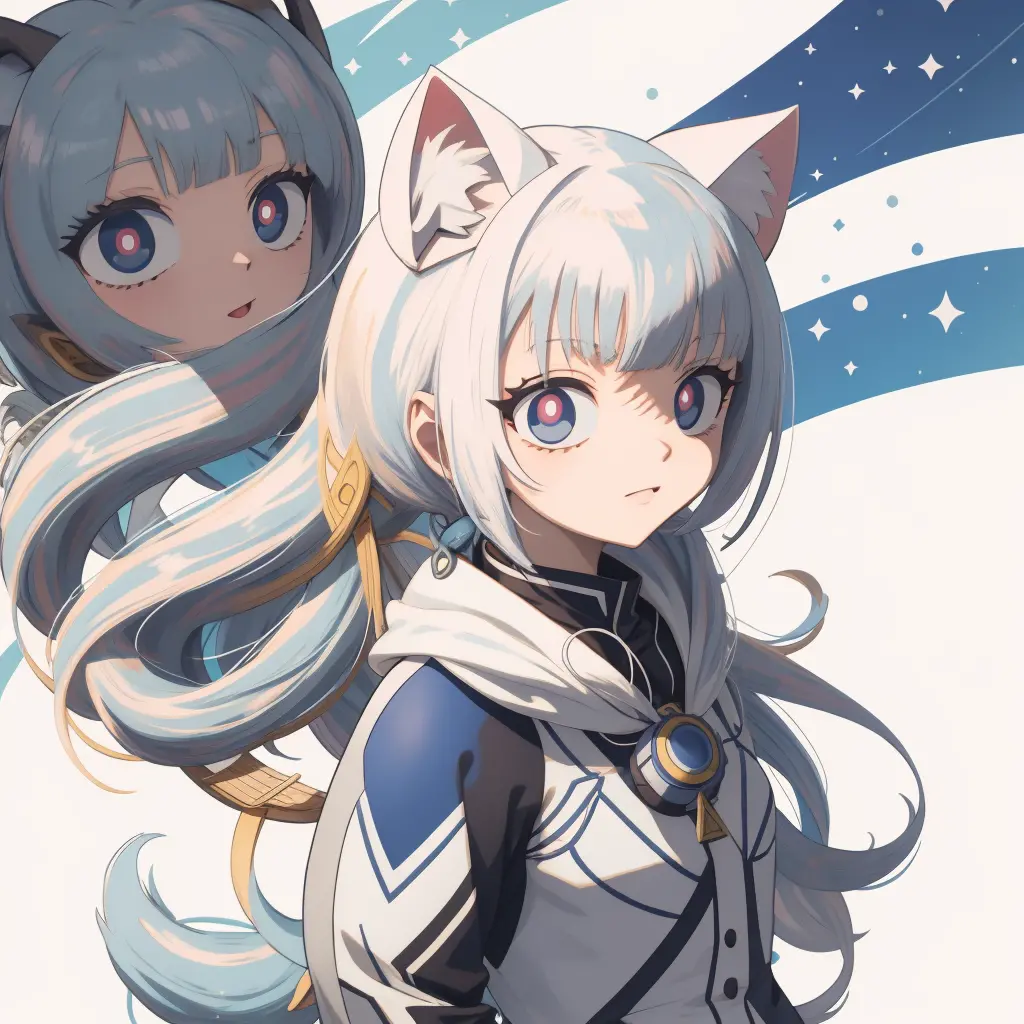garota de anime com fones de ouvido e gravata, estilo de arte anime moe, estilo anime plano shading, menina gato branco, estilo ...