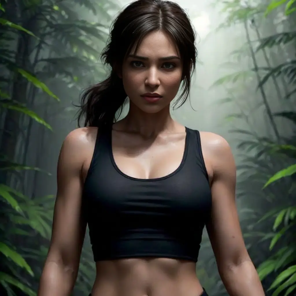 (best quality,8k,ultra-detailed,realistic:1.37),lara croft,(perfectly symmetrical,perfect symmetry)(detailed face,detailed facia...