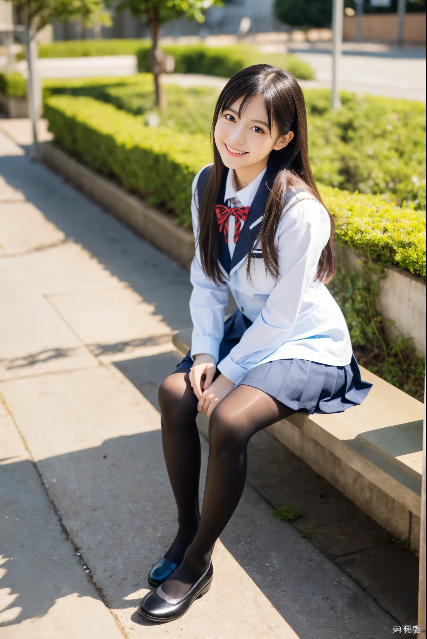 Arafed asian woman sitting on a bench in a school uniform - SeaArt AI