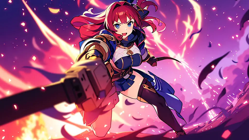 anime girl , combat pose, (((blurry background))), character focus, fantasy outfits, solo,