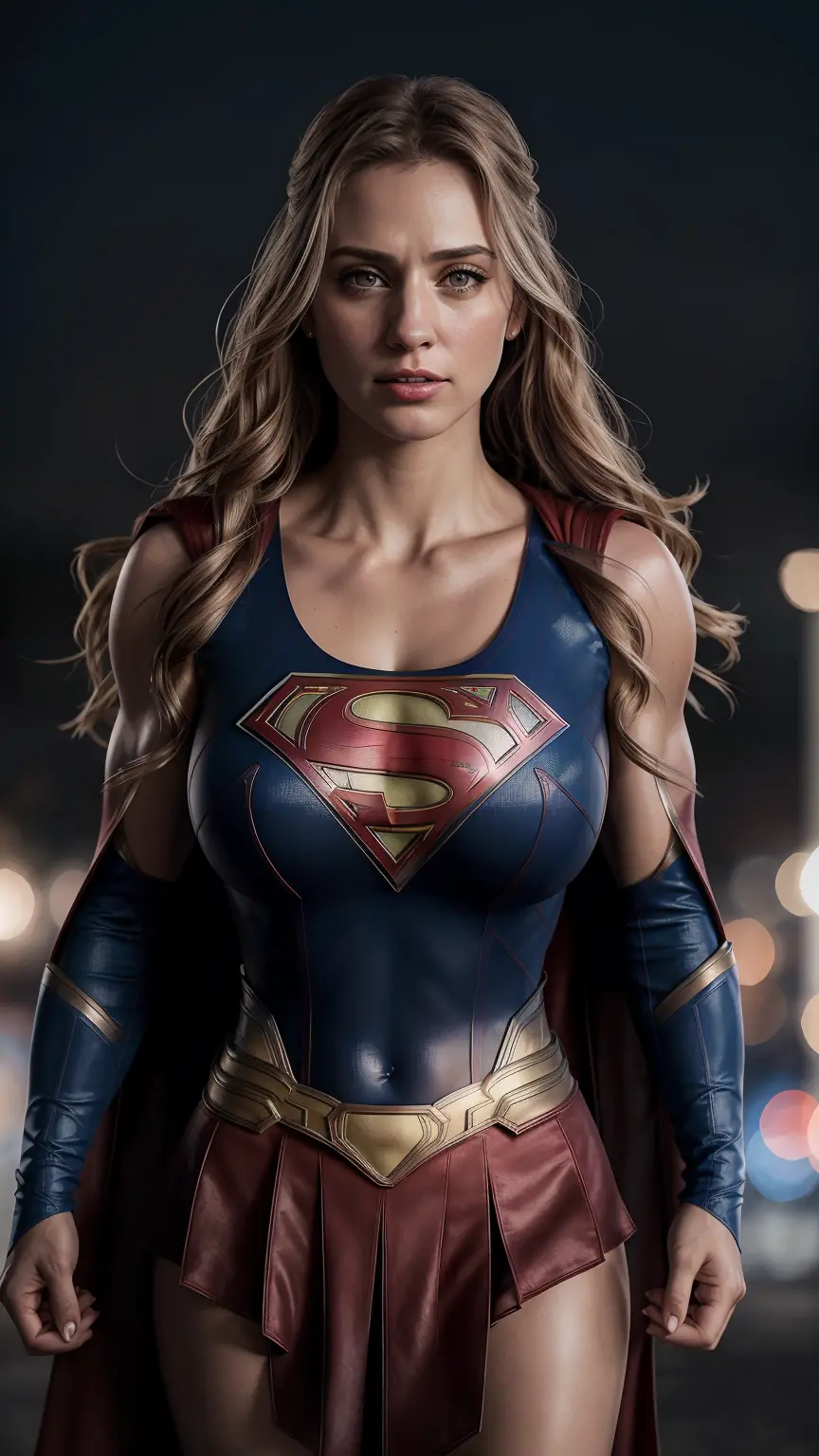 8k , ((masterpiece:1.1)) , Realistic Detailed American Woman Face Girl , Baby Face , Blue-Red Realistic Detailed Mech Supergirl ...