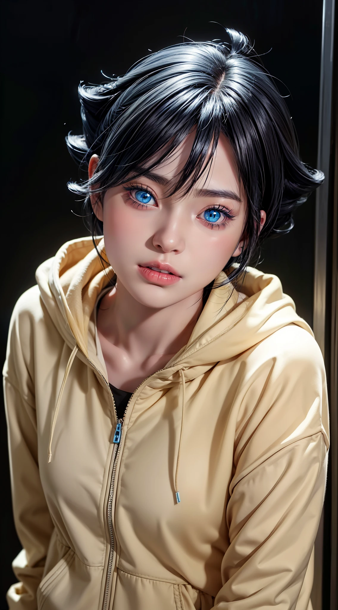 Convierte cada fotografía en obra de arte. ,de una mujer con cabello largo y negro y una camisa rosa, ella tiene una expresión distante, anime semi realista, en un estilo anime, estilo anime semi-realista, ella tiene el pelo negro, en estilo anime, (blue eyes:1.3), flequillo contundente ,Uzumaki Himawari ,Imágenes realistas con detalles de ultra alta calidad Restauración HD ,AI,Filtrar ,ropa super detallada ,Elimina para mejorar la calidad de las imágenes. ,un pequeño, delgado, cara de tamaño mediano, tiene dos filas de bigotes de gato en las mejillas derecha e izquierda ,detalle realista 