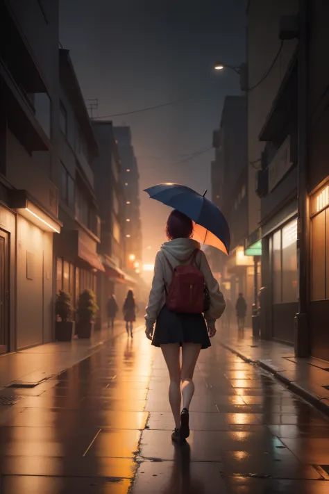 there is a young woman walking home with an umbrella, woman in her twenties, light rain, tokyo anime scene, style of alena aenam...
