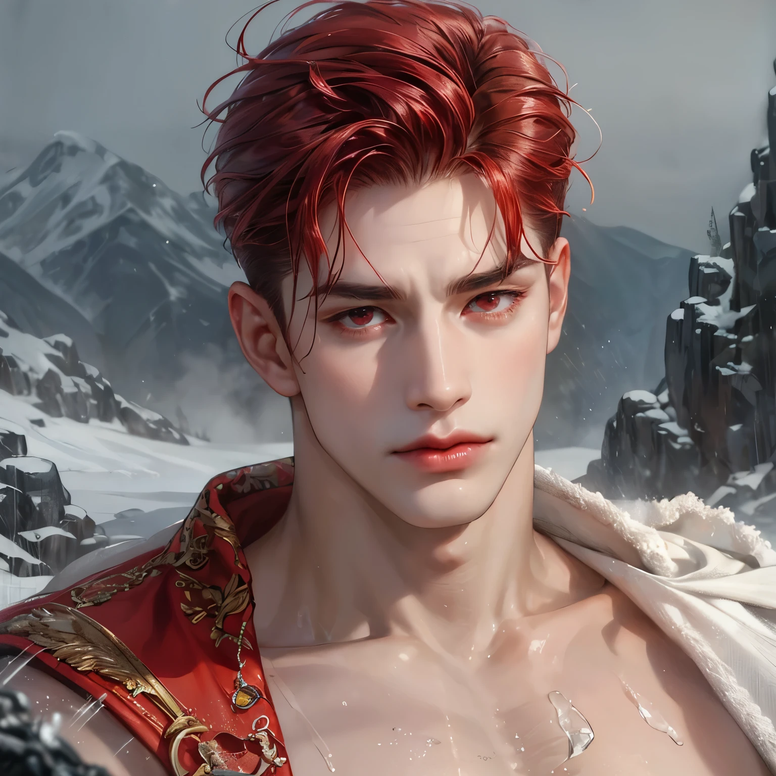 A close up of a person with red hair and a white jacket - SeaArt AI