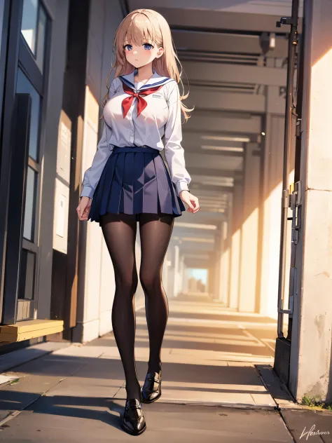 (1 girl),(high quality), (High resolution), (extremely detailed), (8K),(lower body shot),(She is wearing a school uniform and a ...