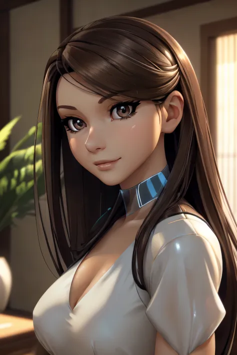 ((ultra quality)), ((masterpiece)), android girl, cyberpunk, ((brown hair long straight hair)), (beautiful cute face), (beautifu...