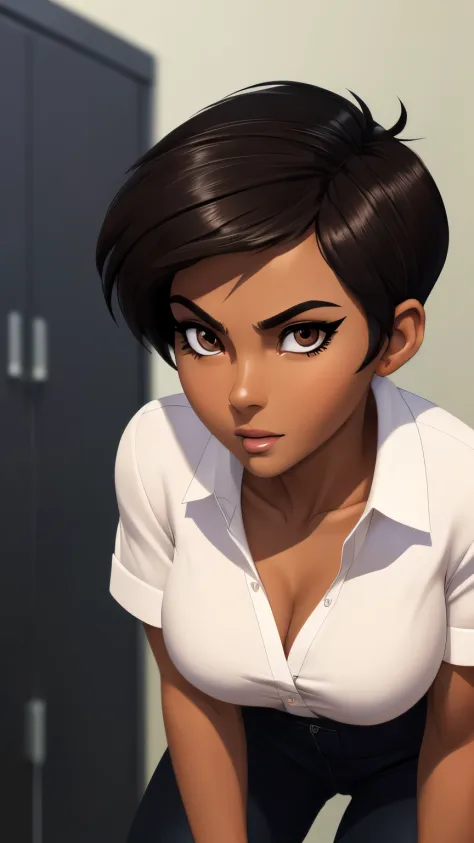 ((ultra quality)), ((masterpiece)), Lois Lane, ((black short hair tomboy hairstyle)), (Beautiful face), (beautiful female lips),...