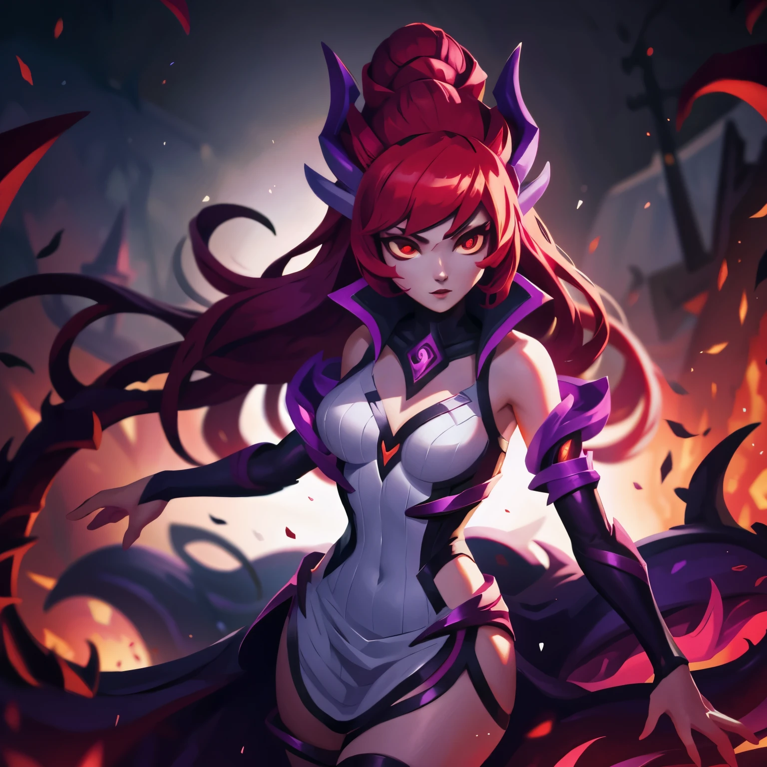 Zyra - Crime City Nightmare- League of Legends بدقة عالية, 8 كيلو, وجه مفصل, ملابس بيضاء, شعر احمر, خلفية بيضاء