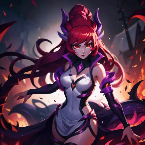 Zyra - Crime City Nightmare- League of Legends a high definition, 8k, Detailed face, white clothes, red hair, White background