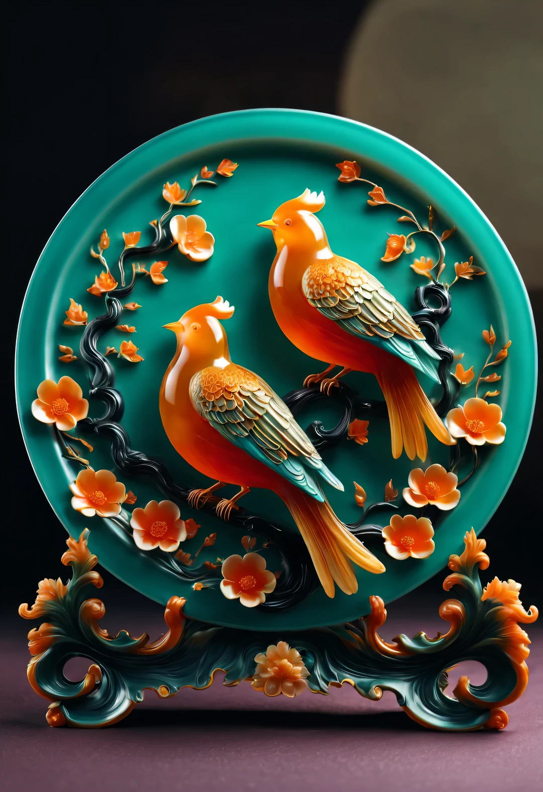 There Are Two Birds Sitting On A Plate With Flowers On It - Seaart Ai