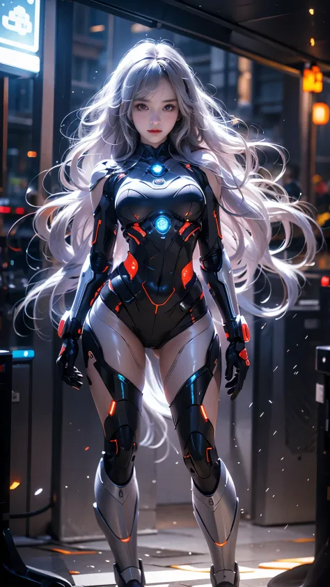 mecha girl，future，Cool lighting，((((full body portrait)))),(((front Photo)))，(((Face shot))),Face to face with you，looking into camera