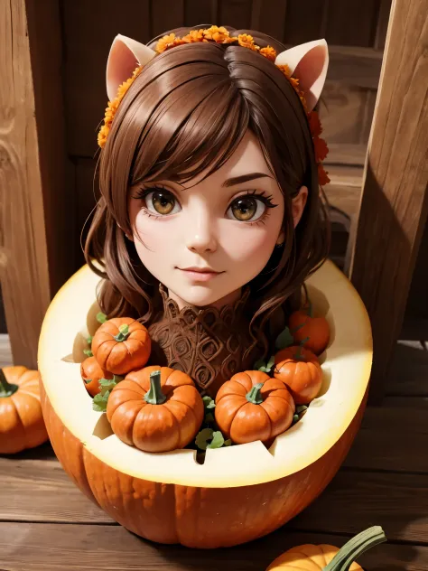 best quality, ultra-detailed, photorealistic,3D rendering, pumpkin carving