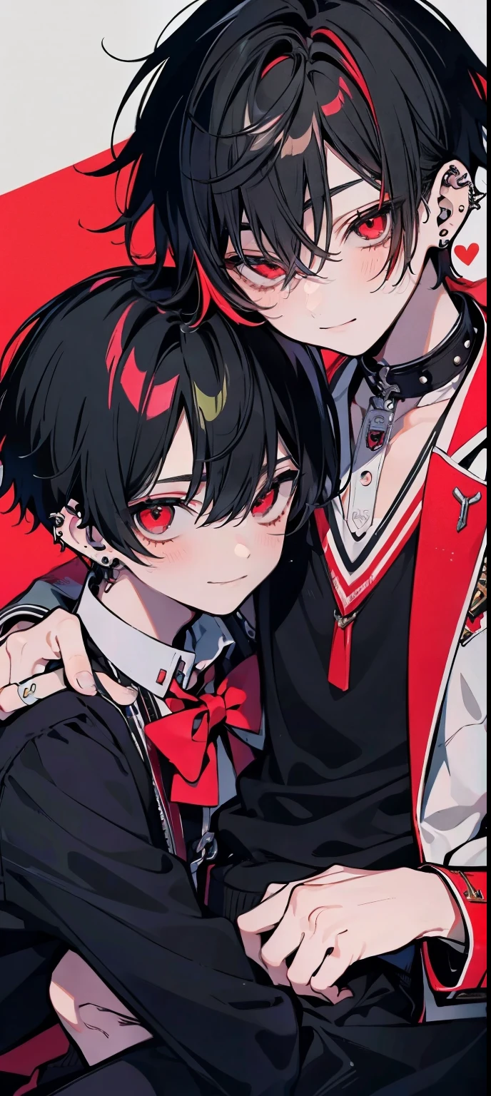 Anime couple hugging each other with red eyes and black hair - SeaArt AI