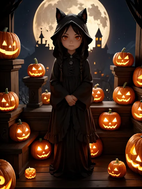 best quality,ultra-detailed,photorealistic,3D rendering,(jack-o-lanterns:1.2),(pumpkins:1.1),spooky atmosphere,autumn colors,(so...