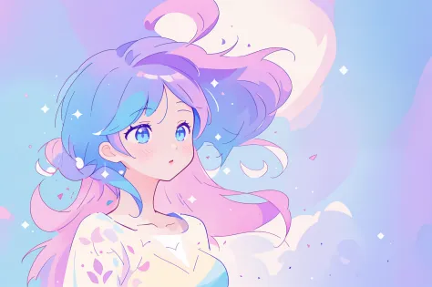 beautiful anime girl, portrait, vibrant pastel colors, (colorful), magical lights, long flowing colorful hair, inspired by Glen ...