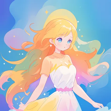 beautiful anime girl in colorful liquid dress, vibrant pastel colors, (colorful), magical lights, long flowing colorful hair, sp...