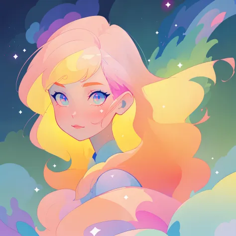 beautiful anime girl, portrait, vibrant pastel colors, (colorful), magical lights, long flowing colorful hair, inspired by Glen ...