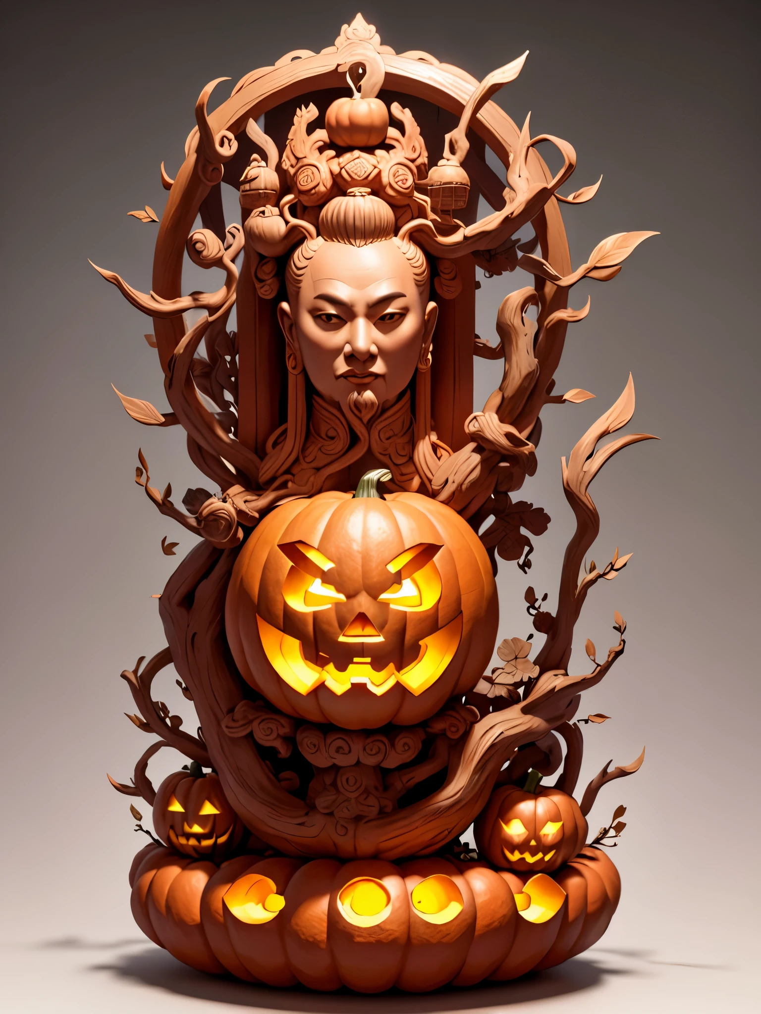 (A Thousand Mile Jiangshan Sculpture with a Large Pumpkin Inner Carving: 1.1), Inspired by Wang Ximeng of the Northern Song Dynasty, 16k, Relief, Solid Background: Fruit Carving, Food Carving, 3D Carving, Food Sculpture Design, Rotation, Inner Carving, Micro Carving, Classicism, Depth of Field, Ultra HD, Masterpiece, Precision, Ultra Detail, High Detail, High Quality, Award winning, Best Quality, 16k, Soft Lighting,