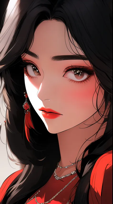 um close up de uma mulher em um vestido vermelho com um colar, artgerm no artstation pixiv, Sakimi Chan, artgerm extremamente de...