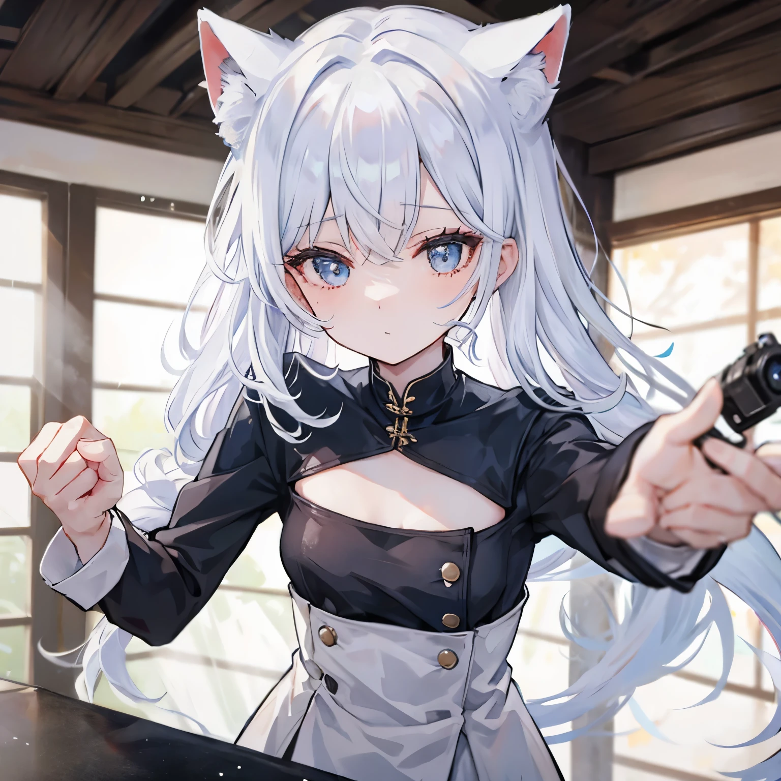 Anime girl with a gun in her hand - SeaArt AI