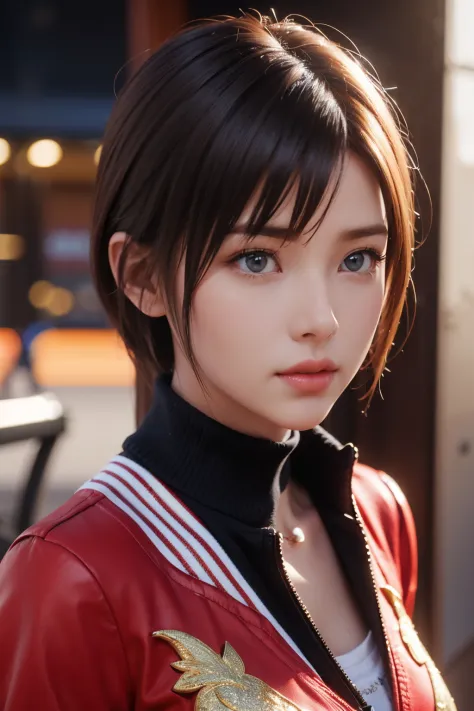 Game art，The best picture quality，Highest resolution，8K，((A bust photograph))，((Portrait))，(Rule of thirds)，Unreal Engine 5 rendering works， (The Girl of the Future)，(Female Warrior)，22岁少女，(Short hair of random color)，(A beautiful eye full of detail)，(Big ...