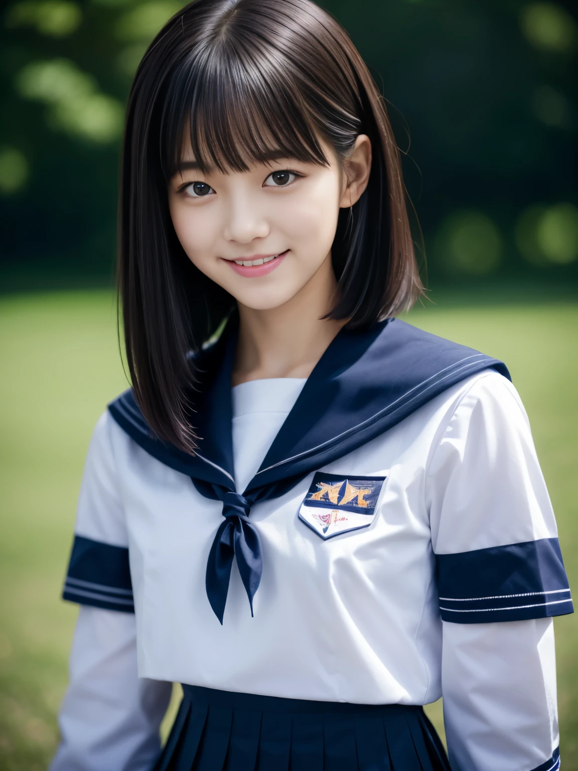 A close up of a young woman in a sailor outfit posing for a picture ...