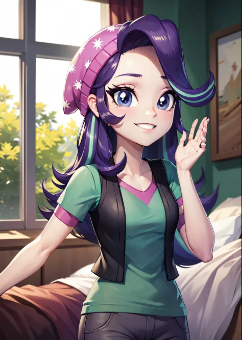 1girl, masterpiece, (detailed background), best quality, absurdres,
bedroom, bed, window,
mlpglimmer, shirt, hat, short sleeves,...