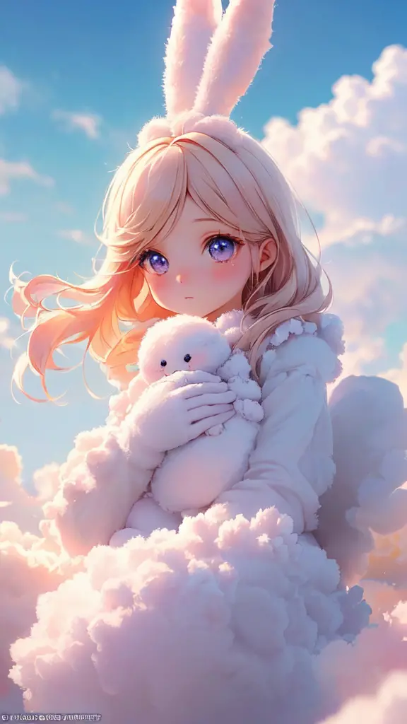 Bunny Morphing Girl, fluffy, soft ((highest quality)), ( extreme detail, best details, official art, beauty and aesthetic: 1.2),...