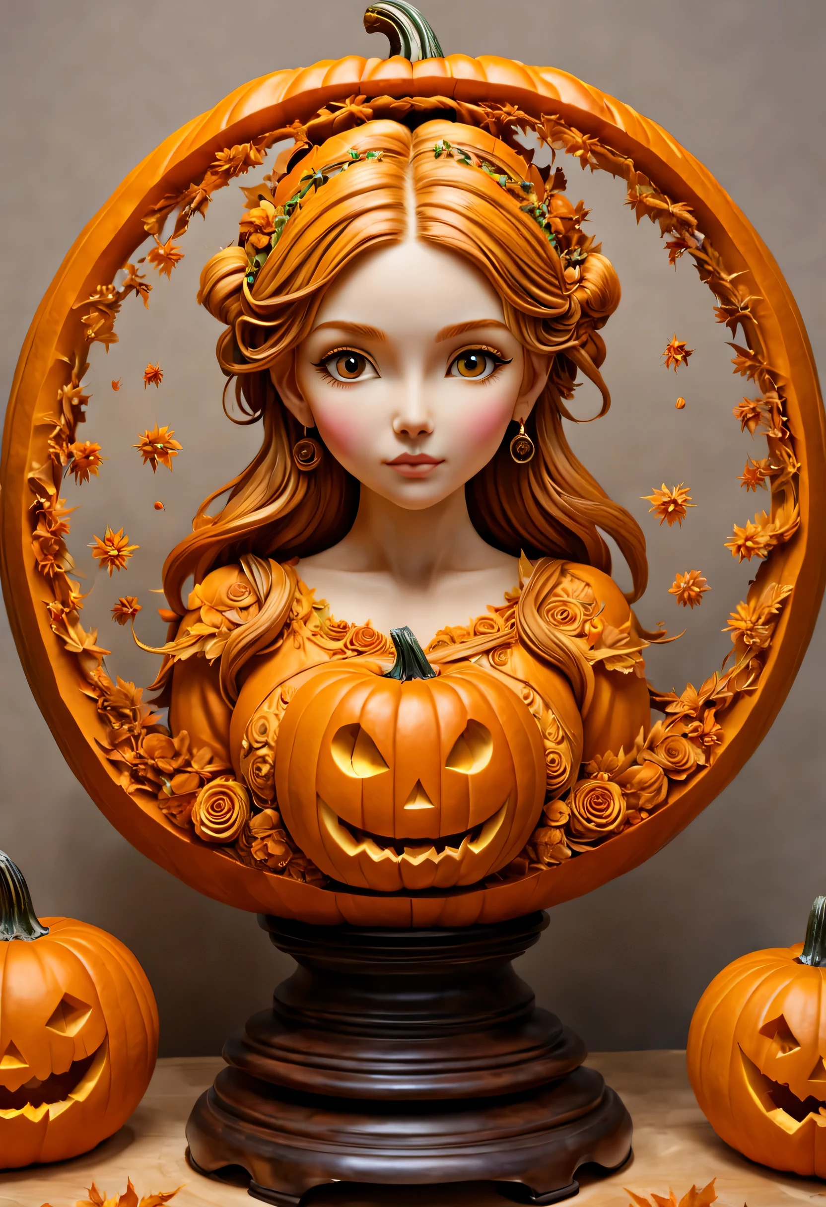 Pumpkin carving, Cutting art, cutting work, (Feels like being shaved:1.3), Blue light lantern made from cut pumpkin, intricate tropical fish carvings, (masterpiece), (highest quality), (Ultra high detail)