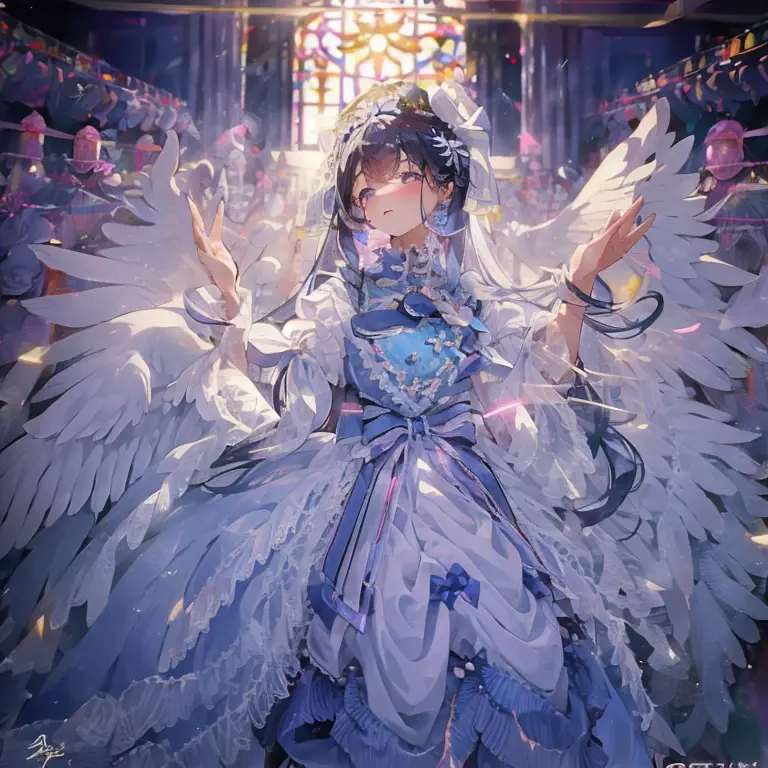 8K　4K　Beautiful images　masterpiece　Super high quality　wallpaper　beautiful少女　aristocratic dress　church　Light　angel wings　fantasy　...