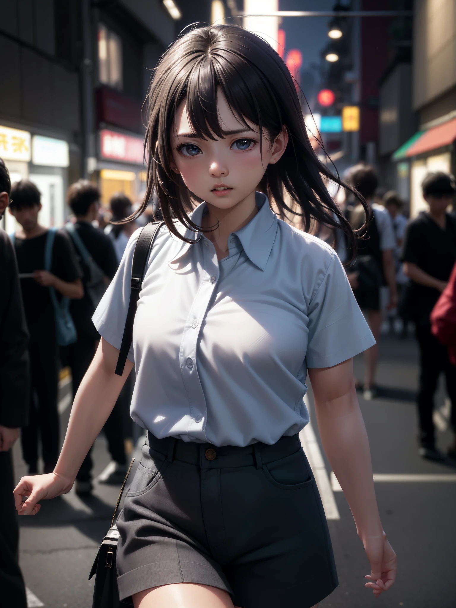 (((actual photography))),, portrait, (Scared face:1.3),, beautiful girl, looking at the audience, , (Uniforms:1.2), shirt buttons and pantull:1),, In Japan streets, (environmental details:1.3),, (original photo, CG unification, photography, ultra actual details, sharp focus, Delicate skin,4K, high resolution, masterpiece, best quality, actual, energetic:1.2),, (8k,4K, ultra high definition, high resolution, professional, Movie般的, Movie, dramatic),, (Deformed depth of field blurred background), Detailed background,