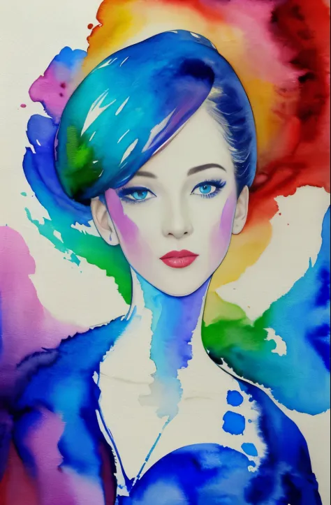 painting of a woman with a blue and white face, Sylvia Pelissero watercolors, tumbler, abstract art, Intense watercolor painting, watercolor detailed art, watercolor splash, surreal, Avant-garde pop art, Beautiful and expressive painting, Beautiful artwork...