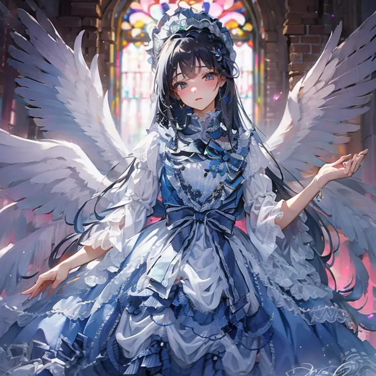 8k　4k　beautiful images　masterpiece　super high quality　wallpaper　beautiful少女　aristocratic dress　church　light　angel wings　fantasy　...