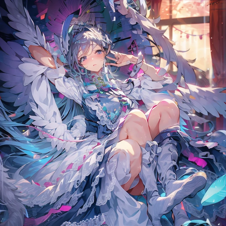 8K　4k　Hermoso images　obra maestra　calidad súper alta　fondo de pantalla　Hermoso少女　vestido aristocrático　iglesia　luz　alas de angel　fantasía　Una chica　1 chica　Hermoso　Hermoso　flor　廃墟のiglesia 超美麗　ultra alta resolución　Un santo lleno de caridad　Estro　niña rezando　luzが降り注ぐ