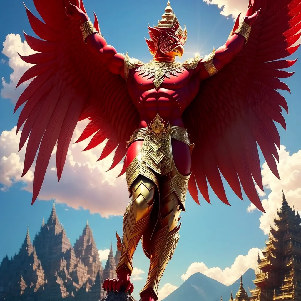 (Garuda 1) Red eyes, muscular body. Best anatomy: Red-skinned Garuda. Red-haired Garuda. Large, outstretched, red-winged Garuda....