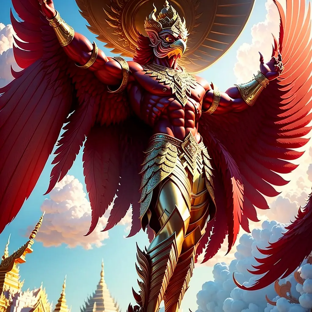 (Garuda 1) Red eyes, muscular body. Best anatomy: Red-skinned Garuda. Red-haired Garuda. Large, outstretched, red-winged Garuda....