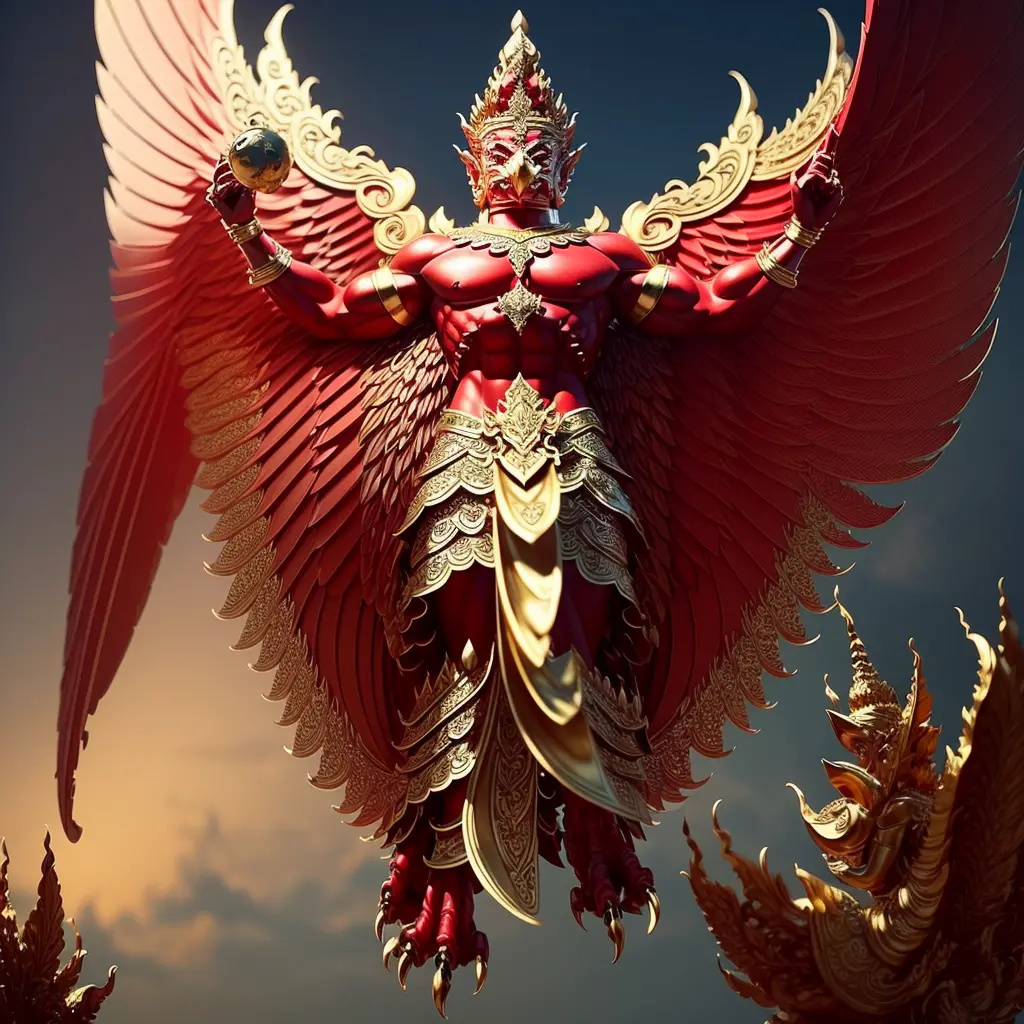 (Garuda 1) Red eyes, muscular body. Best anatomy: Red-skinned Garuda. Red-haired Garuda. Large, outstretched, red-winged Garuda....