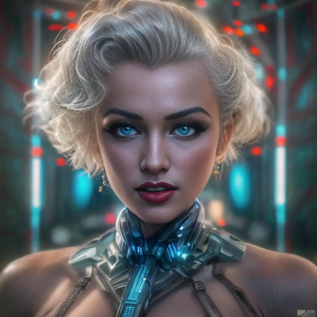 (A cinematic marilyn Monroe with cybernetic outfit, raw, photograph, 8k),(best quality,4k,8k,highres,masterpiece:1.2), ultra-det...