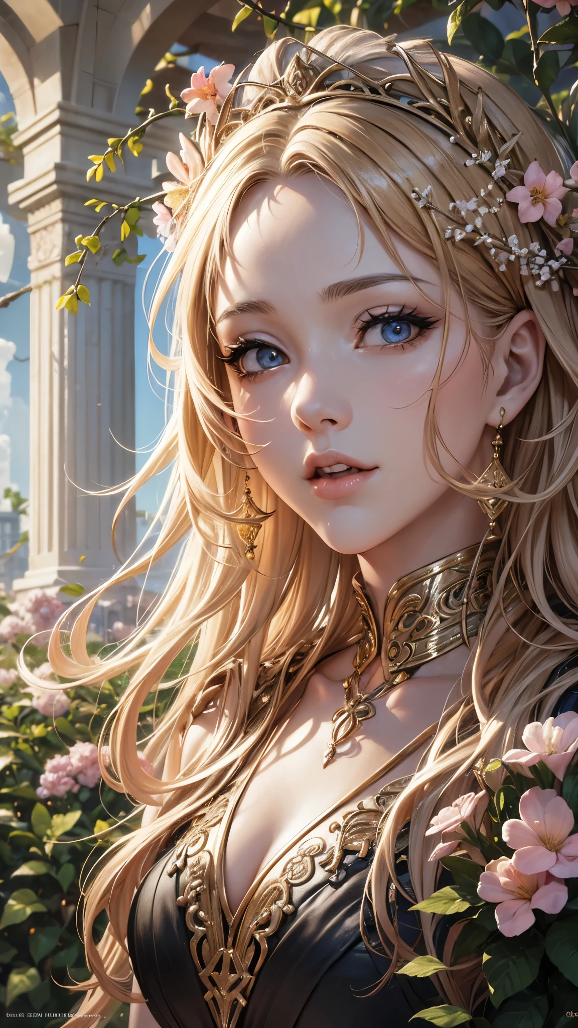 (best quality,highres,8k,resolution:1.2),ultra-detailed,extremely detailed face and body,beautiful detailed eyes,beautiful detailed lips,long eyelashes,highly realistic facial features,impeccable skin texture,tall figure,long legs,graceful posture,confident expression,stylish outfit,beautifully flowing hair,garden background,soft natural lighting,vivid colors,sharp focus,photorealistic style,impressive artwork.