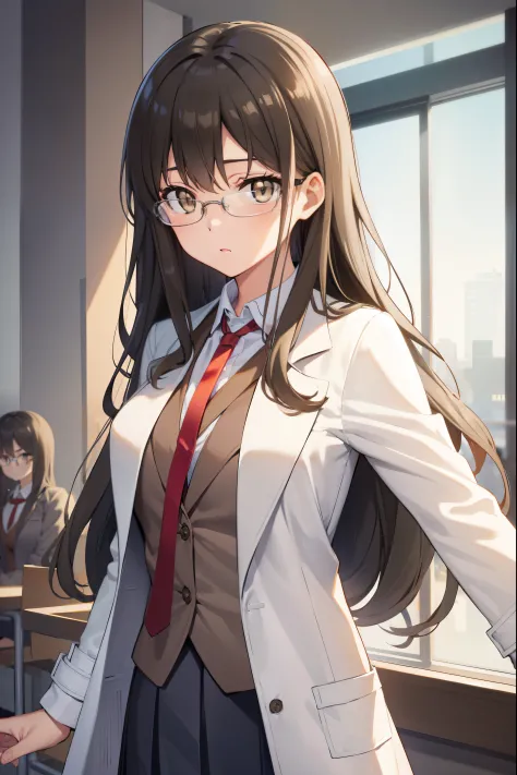 riofutaba, rio futaba, black-framed eyewear, (brown eyes:1.7), glasses, (grey hair:1.2), hair between eyes, over-rim eyewear, se...