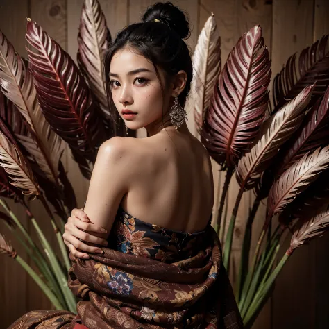 arafed woman in a dress sitting on a chair with a plant, beautiful oriental woman, high - end fashion photoshoot, asian woman, e...