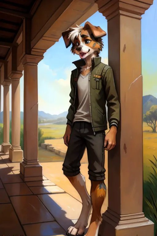 solo, ((australian shepard)), male, slender, ((twink)), detailed, uploaded to e621, beautiful and detailed portrait of an anthro...