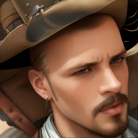 there  a man wearing a cowboy hat with a mustache, character portrait closeup, closeup character portrait, character art closeup...