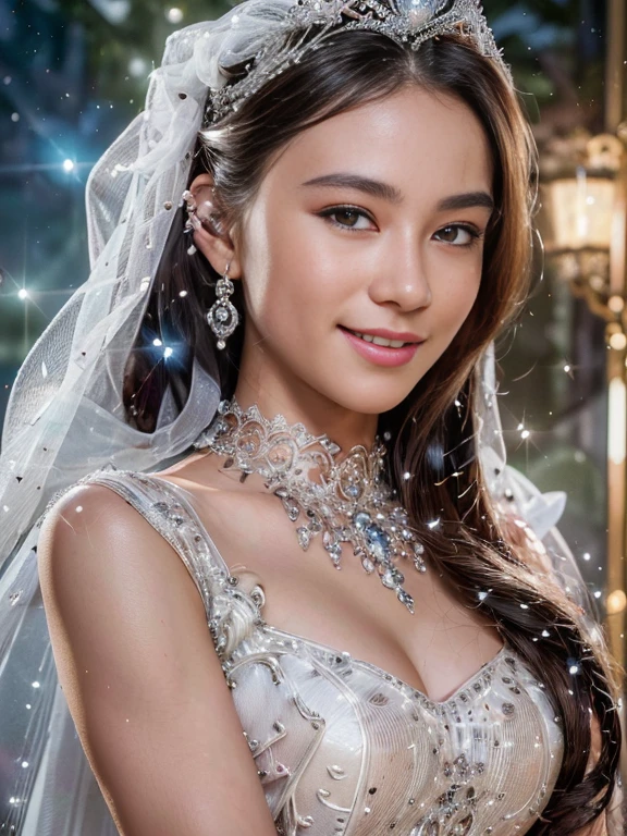 (best quality,8k,highres,masterpiece:1.2),(illustration),(ultra-detailed),(realistic:1.37),(beautiful detailed eyes),(solo),(full body),(1girl),(wearing a beautiful and detailed wedding dress),(sparkling accessories),(looking at the viewer),(extremely detailed),(detailed face),(pureerosfaceace_v1),(smiling),(wearing a diamond tiara)